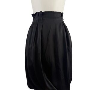 Angelos-Frentzos Skirt Womens 4‎ Black Silk Paperbag Waist Bubble Made Italy NWT